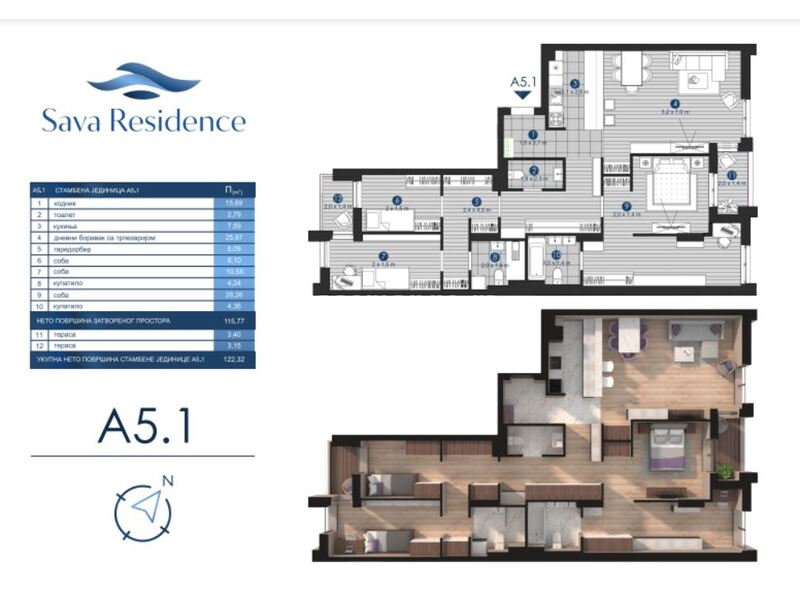 A5.1 Četvorosoban, 122,68m2