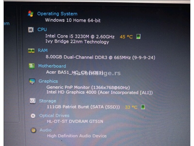 ACER i5 3230M/ 8GB/ SSD 120GB