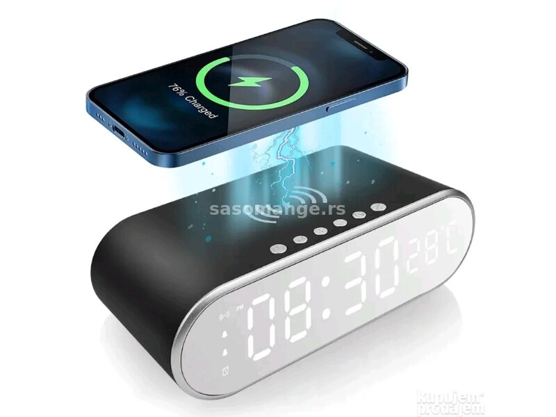 Digitalni sat sa bezicnim punjacem, alarmom i termometrom
