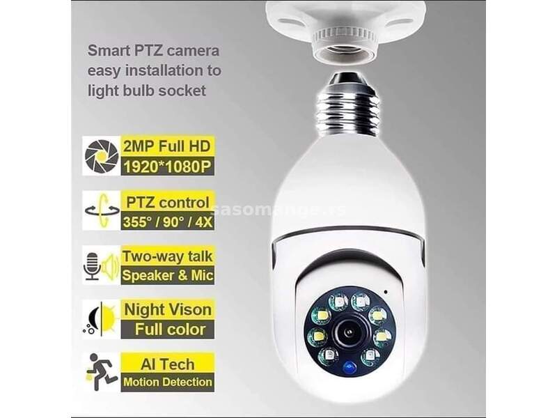 PTZ kamera sijalica E27 Rotirajuća kamera 2MPIX Wifi