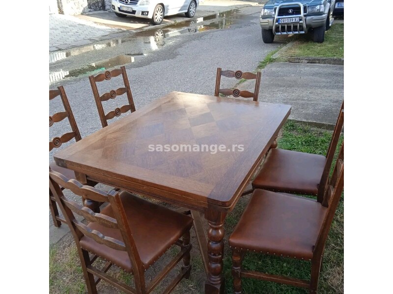 Antik trpezarijski sto i 6 stolica