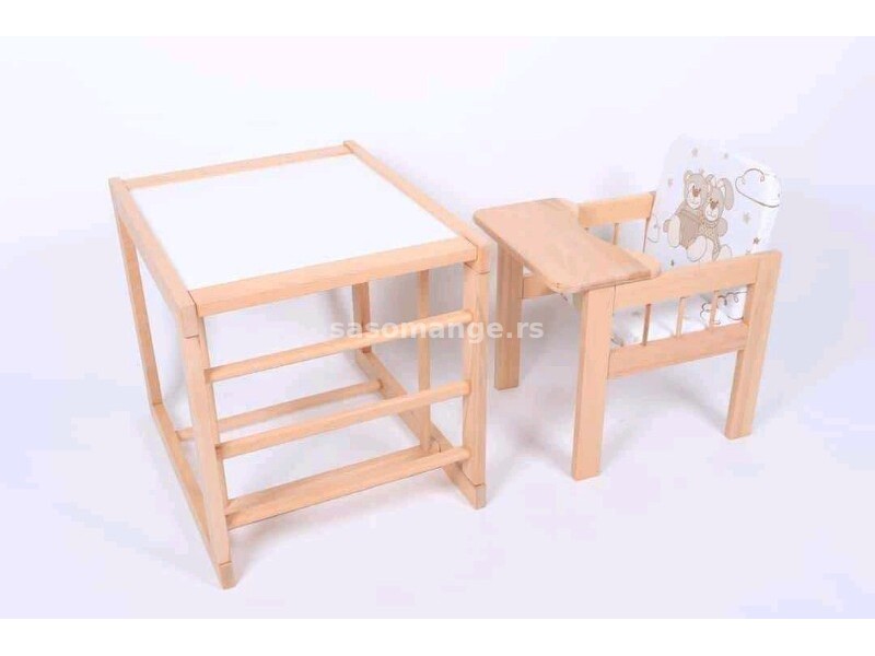 Drvena hranilica za bebe + stolić