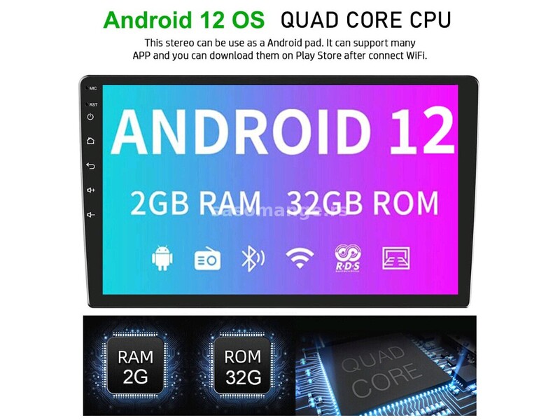 Android 12.0 GPS multimedija 10.1"+rikverc kamera
