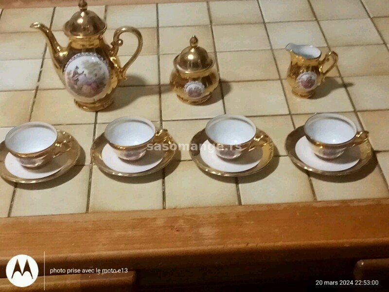 Pribor za caj porcelan pozlata 24 karata