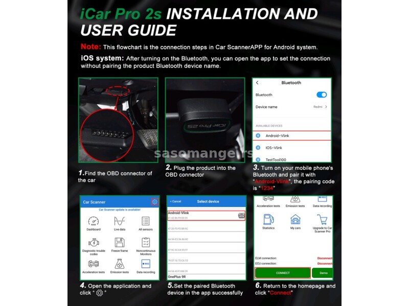 Vgate iCar Pro 2S OBD2 Bluetooth 5.3 za IOS Android Windows