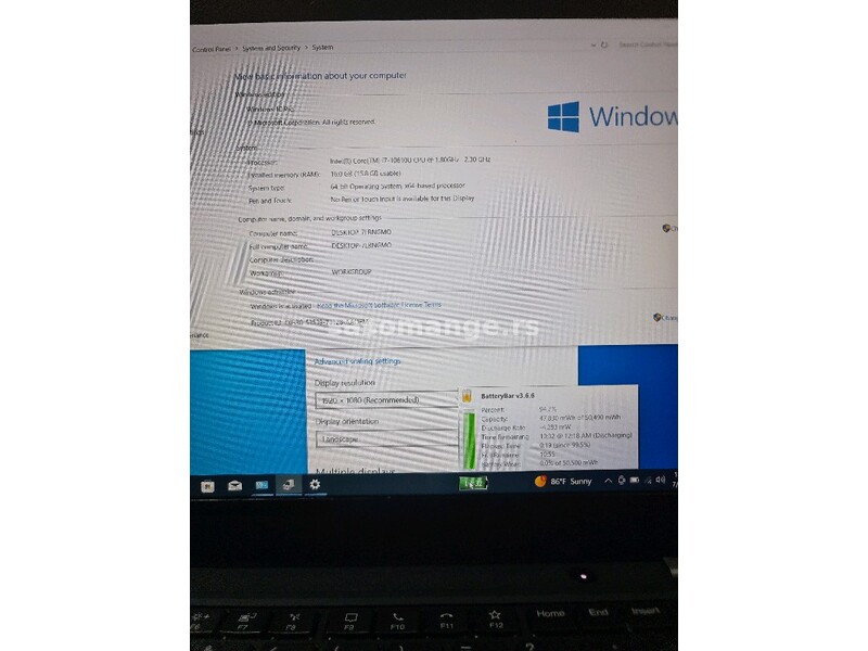 Lenovo T14 G1/i7-10610U/16gb/512nvm/14Fhd IPS/MX330 2gb/6H