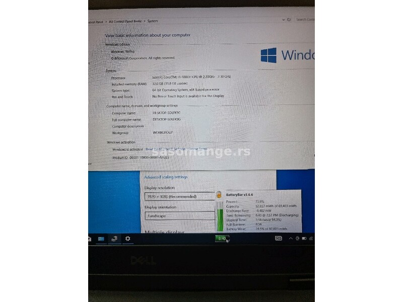 Dell Precision 7540/i9-9880H/32gb/512ssd/Quadro T2000 4gb/15