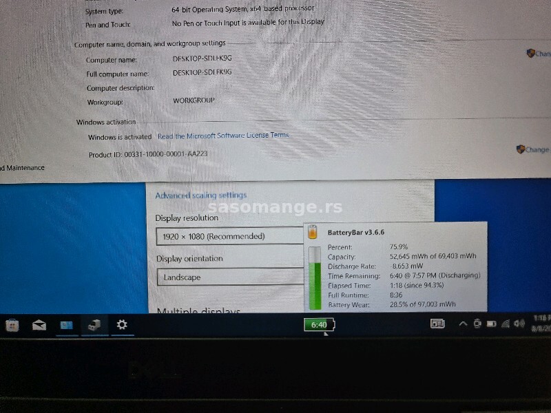 Dell Precision 7540/i9-9880H/32gb/512ssd/Quadro T2000 4gb/15