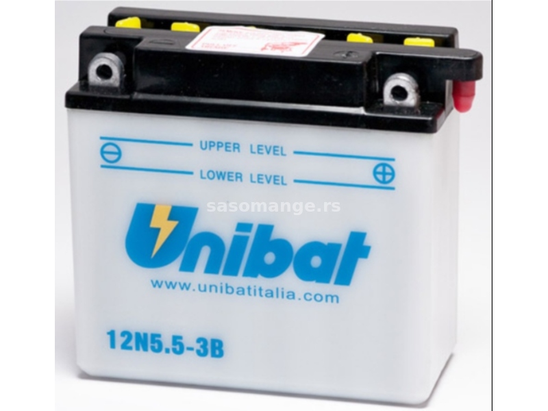 Akumulator UNIBAT 12V 5.5Ah sa kiselinom 12N5.5-3B desni plus (135x60x130) 60A AK03