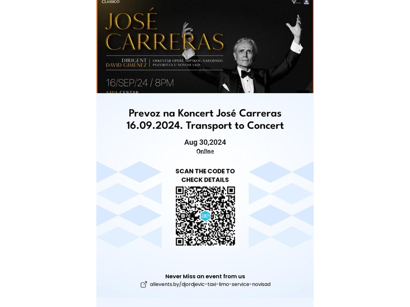 Prevoz na Koncert José Carreras 16.09.2024. iz Novog Sada