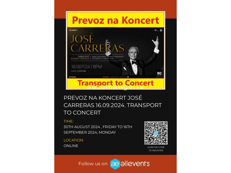 Prevoz na Koncert José Carreras 16.09.2024. iz Novog Sada