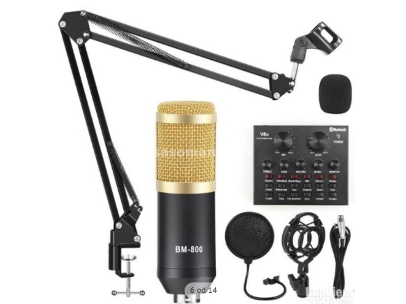 zvucna mikseta mikrofon bm800+postolje+filter+v8