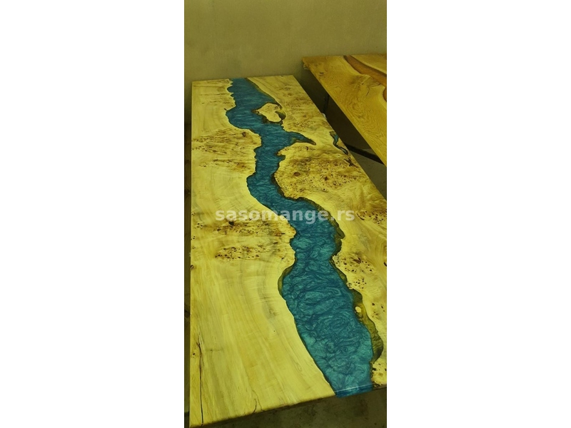 Epoxy sto - ploča stola MAZER/plava reka 92x273 cm -20% za gotovinu