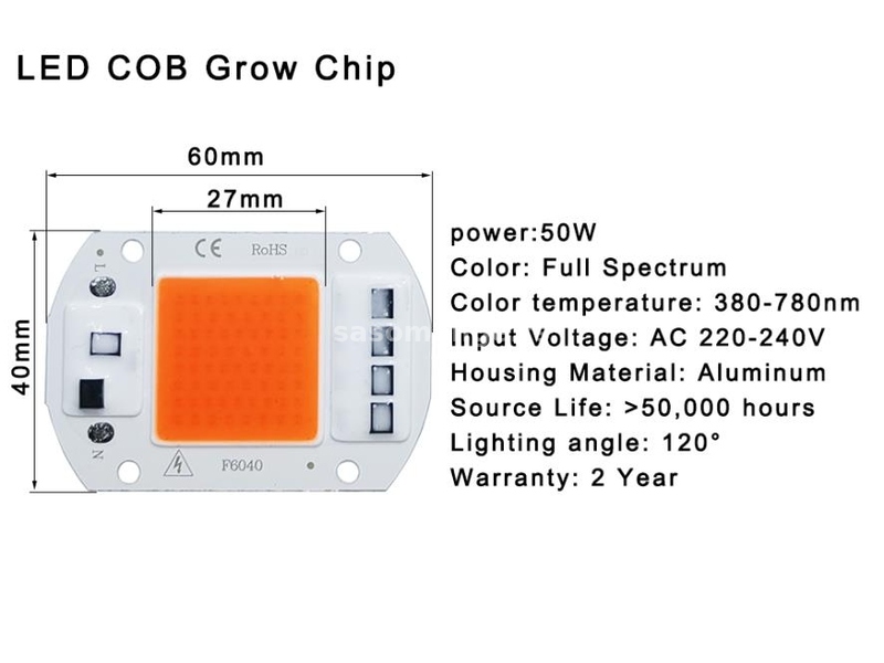 LED CHIP 50W za uzgoj biljaka u zatvorenom prostoru