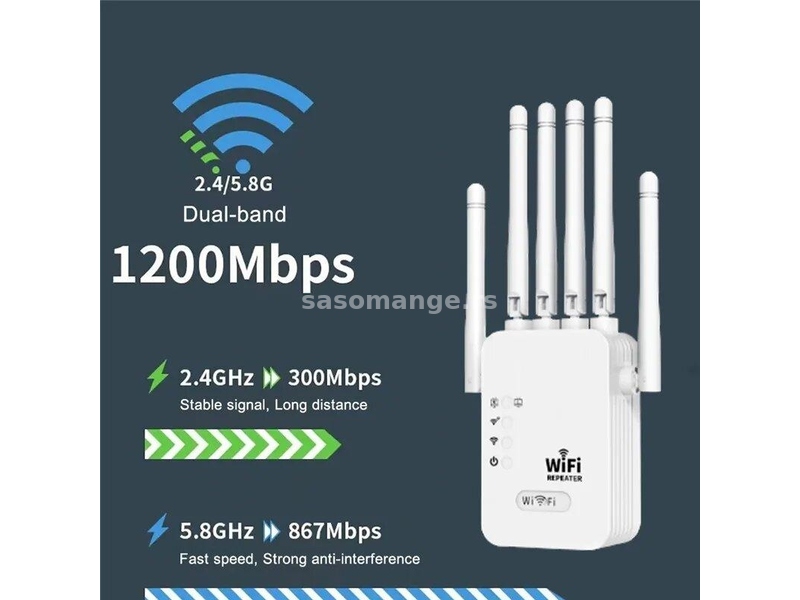 WiFi pojačivač internet signala Repeater 1200mbps 2.4G i 5G