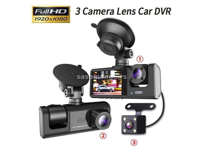 3u1 auto kamera - 3-kanalni DVR za automobile HD 1080P sa 3 sočiva
