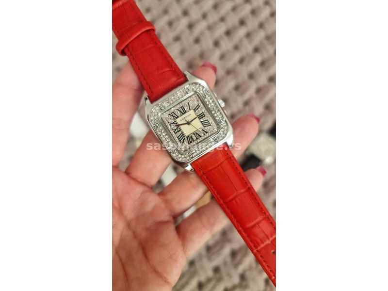 Novi zenski rucni markirani sat Cartier u crvenoj boji Novo