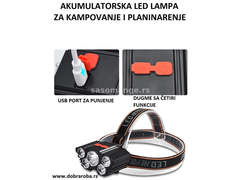 Punjiva, naglavna LED lampa za kampovanje - NOVO