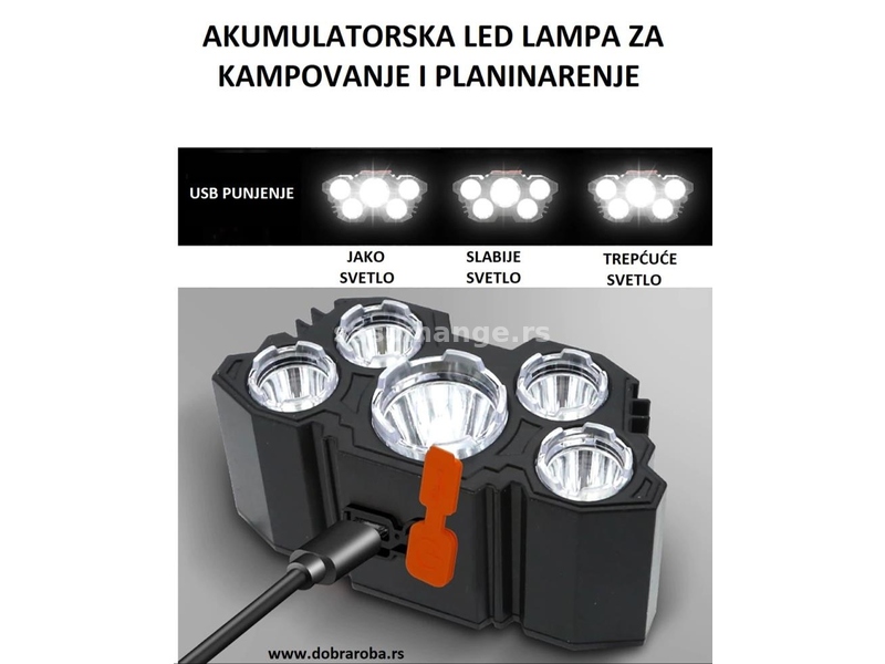 Punjiva, naglavna LED lampa za kampovanje - NOVO