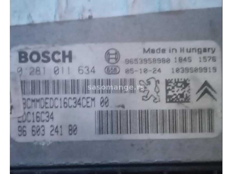 1,6 HDI KOMPJUTER Bosch EDC16C34 Pezo 307 Peugeot Citroen 0 281 011 634 . 9660324180