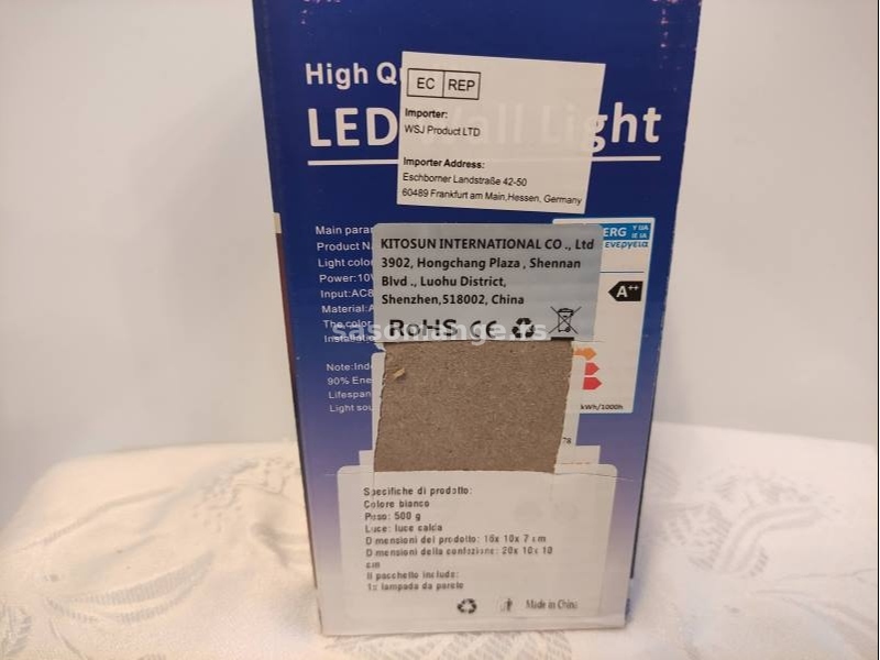 Zidna LED lampa aluminijumska 10W bela