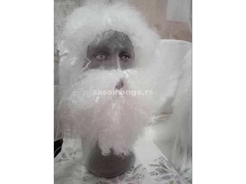 Perika, brada i bele pamučne rukavice za kostim Deda Mraza