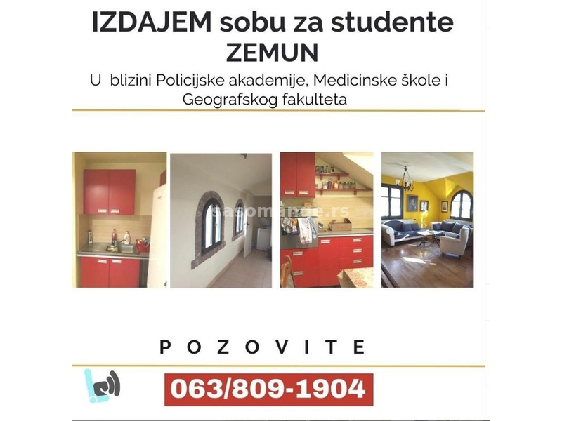 Zemun, izdajem studentima dvokrevetnu sobu