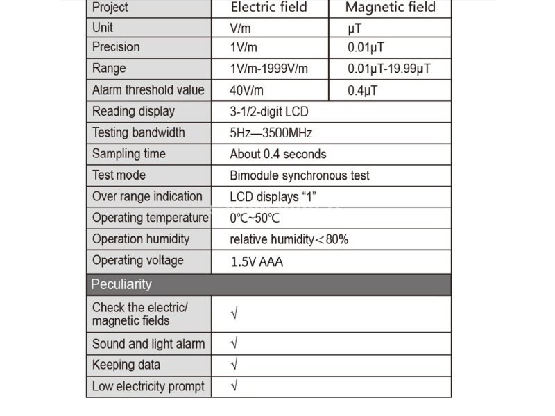 Merac elektro i magnetnog polja zracenja Detektor Tester