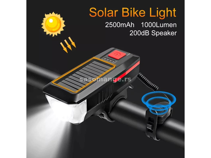 Lampa za bicikl sa sirenom i solarnim panelom