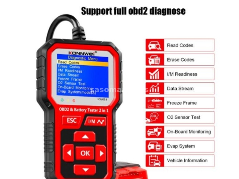 OBD2 KW681 za auto motocikl dijagnostiku 6-12v Baterija
