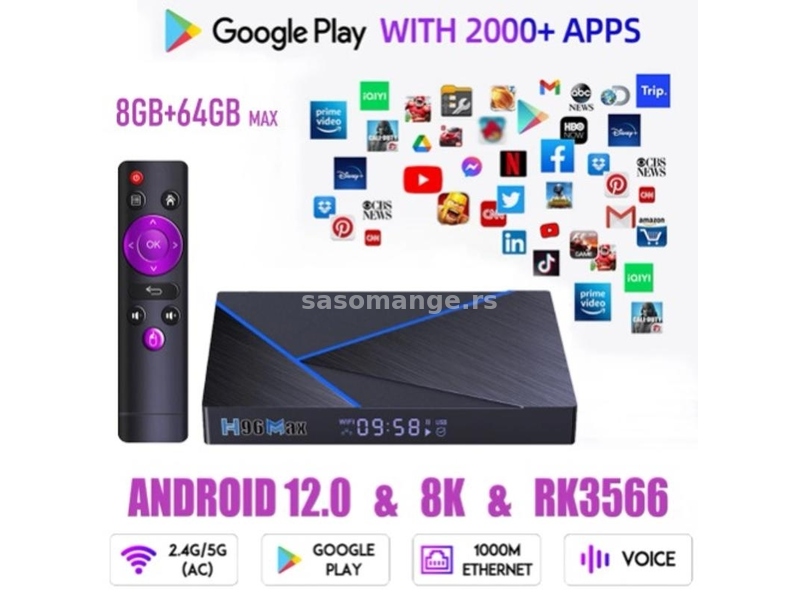 Android tv boks- H96MAX V56 - 8/64gb - 1000M- 8K- OS12