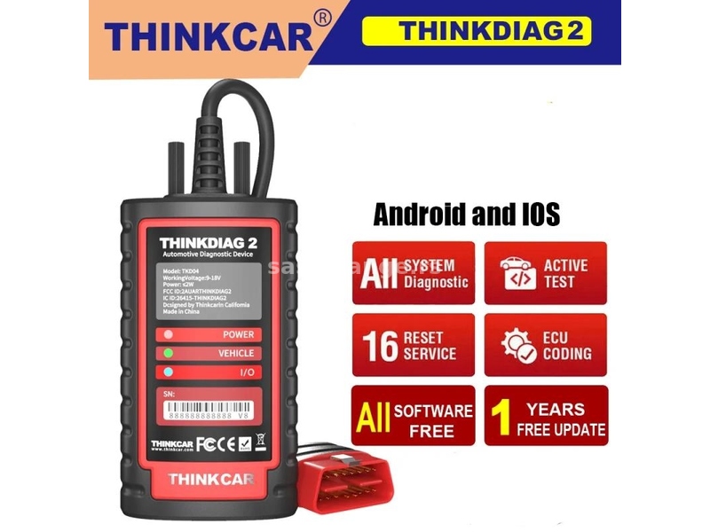 THINKCAR Thinkdiag 2 Bluetooth CAN FD OBD2 Auto Dijagnostika