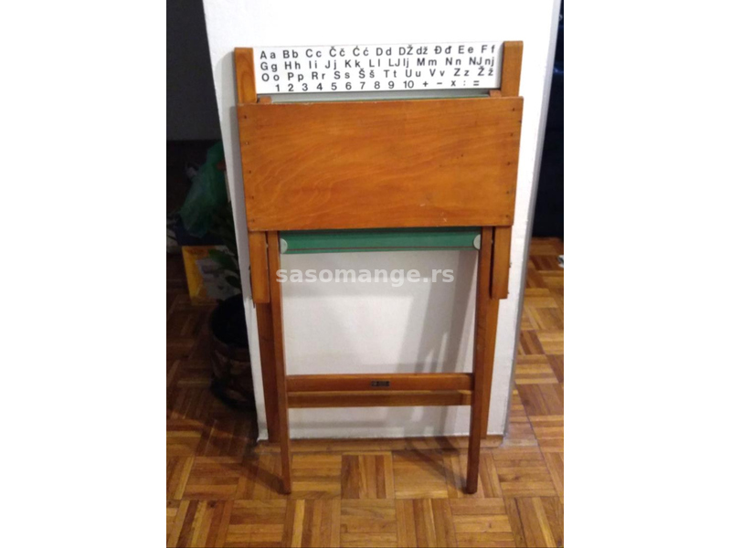 Vintage drvena dvostrana tabla stočić sa računaljkom