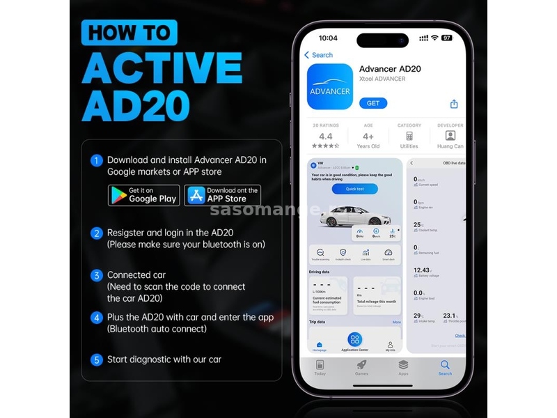 XTOOL Advancer AD20 Bluetooth iOS, Android Obd2 Dijagnostika