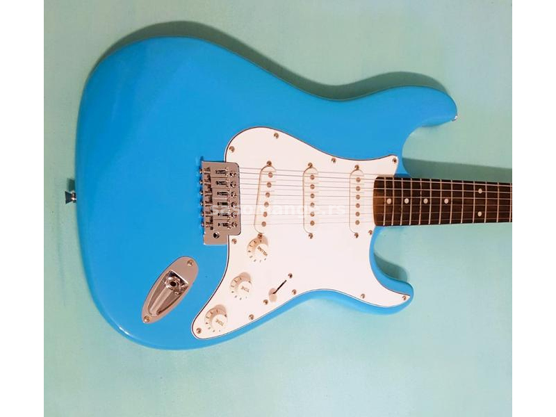 Azalea Stratocaster Miami blue električna gitara + torba, trzalice, lekcije