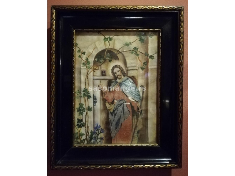 Slika Isusa Hrista kombinovana tehnika ulje i vez svilom