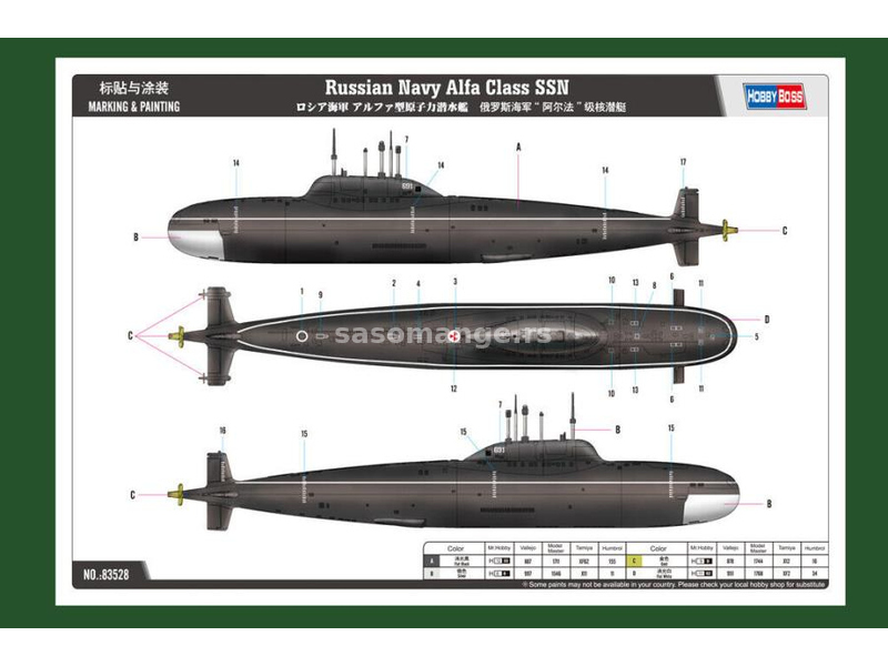 1:350 SSSR podmornica Alfa Class Attack Submarine 23 cm