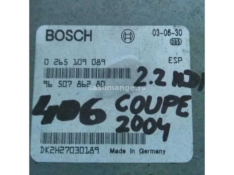KOMPJUTER Pežo 406 Coupe 2,2 HDI Peugeot , Bosch 0 265 109 089 . 9650786280