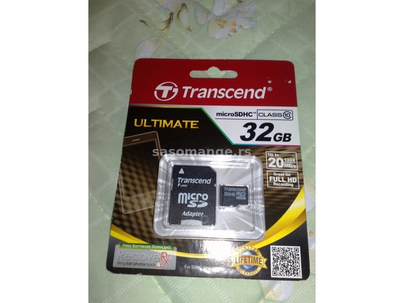 32 GB MicroSD HC Class10 Transcend + adapter novo