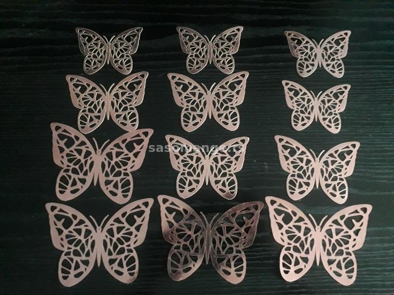 3D leptiri za dekoraciju 12 komada ROSE-GOLD Više modela