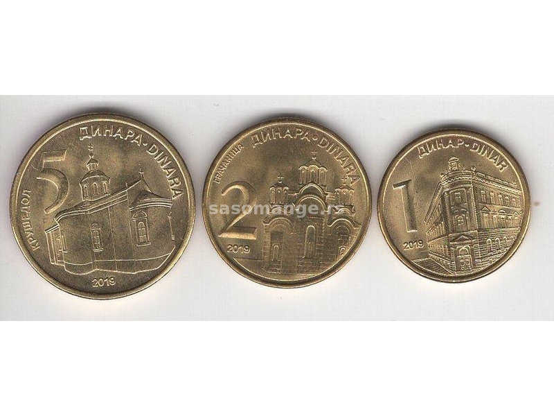 SRBIJA kompletan set kovanica 2019. UNC 1, 2 i 5 Dinara