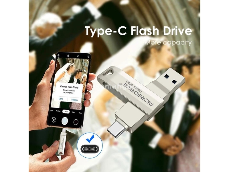 NOVO Metalna USB Fles 3.0 od 64GB za kompjutere i pametne telefone Tupe C