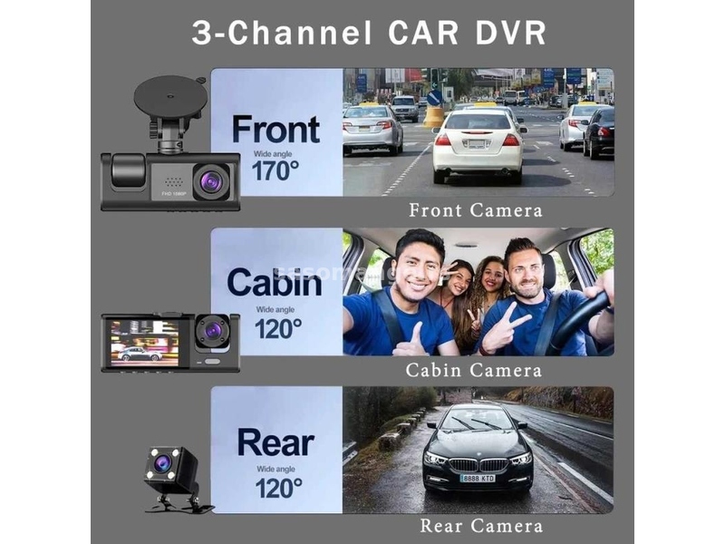 3u1 Auto Kamera 3 Kanalni DVR Za Automobile HD 1080P Sa 3 Sočiva, Audio I Video  Oprema