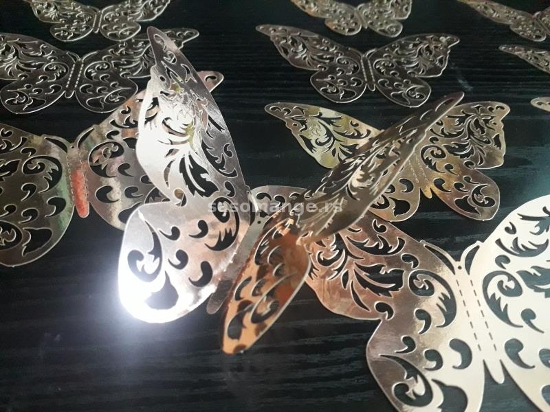 3D leptiri za dekoraciju 12 komada ROSE-GOLD Više modela