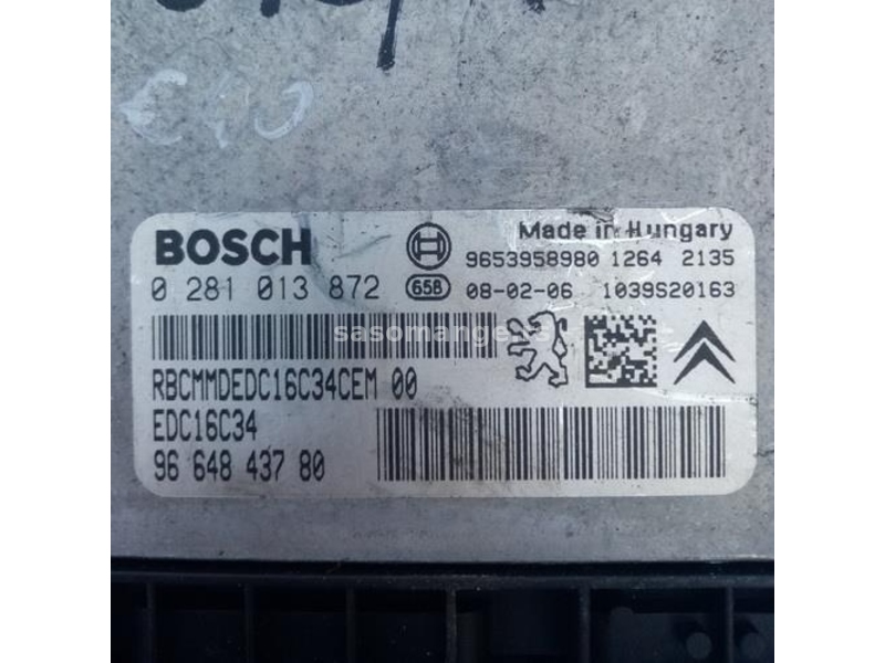 1.6 HDI KOMPJUTER Bosch EDC16C34 Pežo 308 Peugeot Citroen C3 , 0 281 013 872 . 9664843780