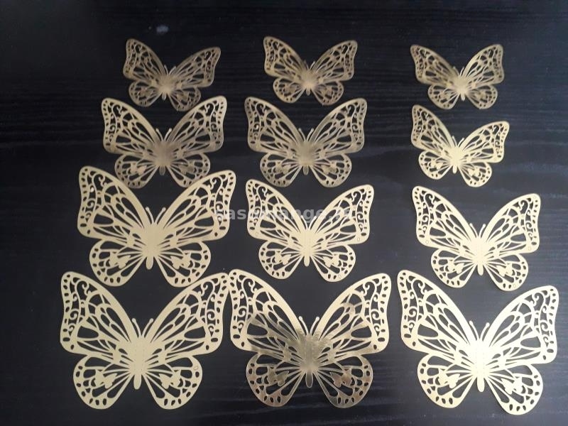 3D leptiri za dekoraciju 12 kom, više modela, ZLATNI