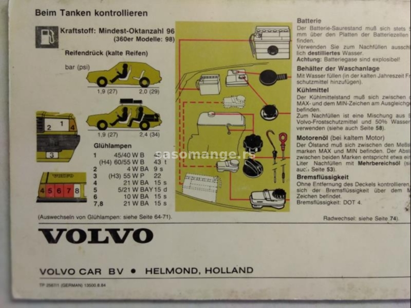Tehnicko uputstvo za upotrebu za Volvo 340/360, 1985. 100 str. nem.