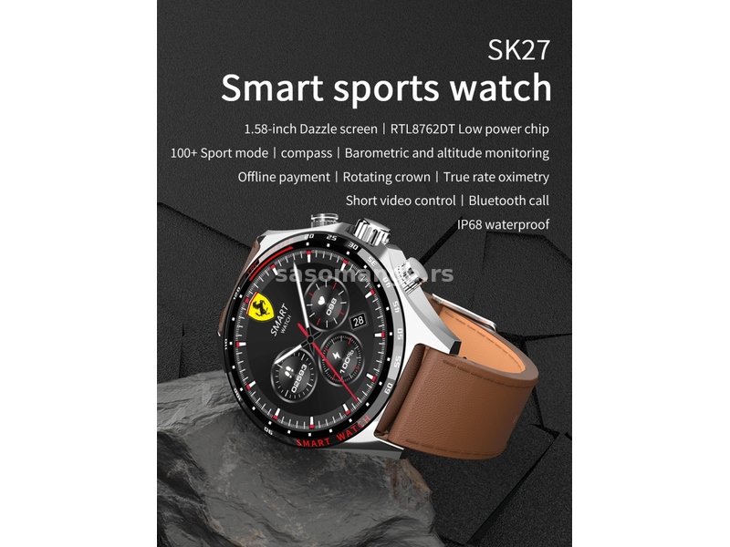 SK27 Bluetooth Smartwatch NFC, Kompas, AI Voice - Crni