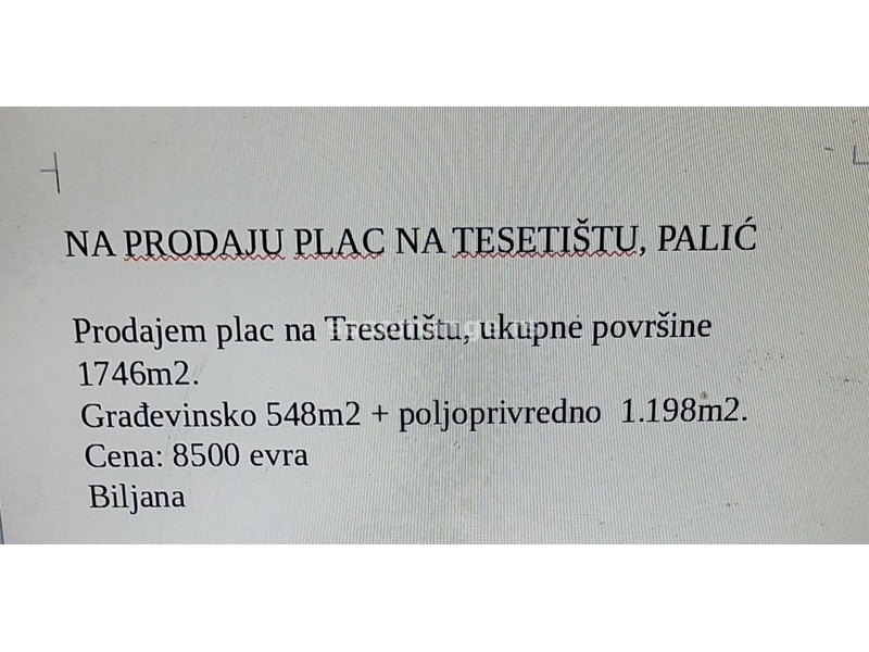 Prodajem plac na Paliću, Tresetište, ukupne površine 1746m2.