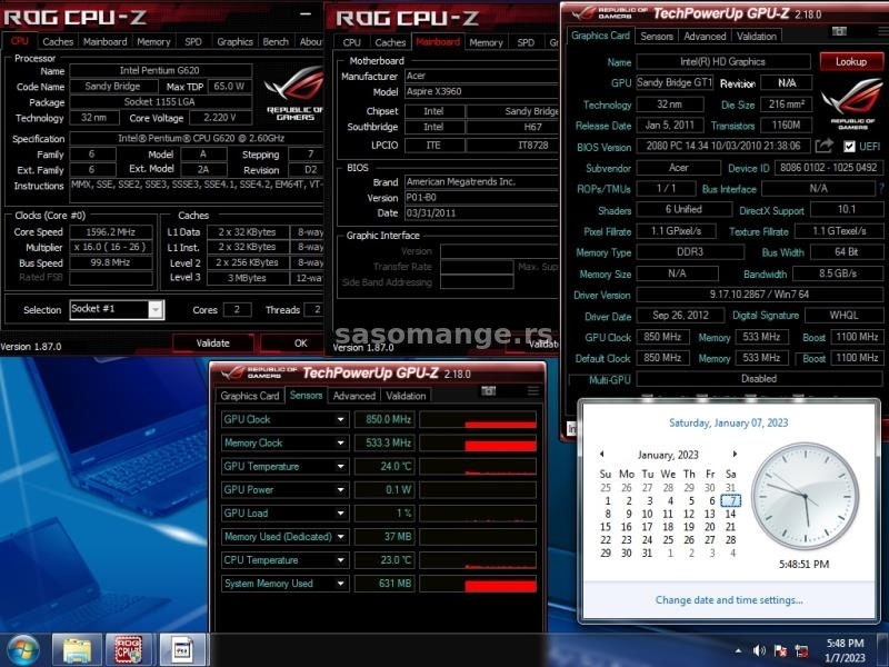 ACER ASPIRE X3960 + Intel X2 + ddr3 ram + hard disk..! Odlican racunar! Sock. 1155
